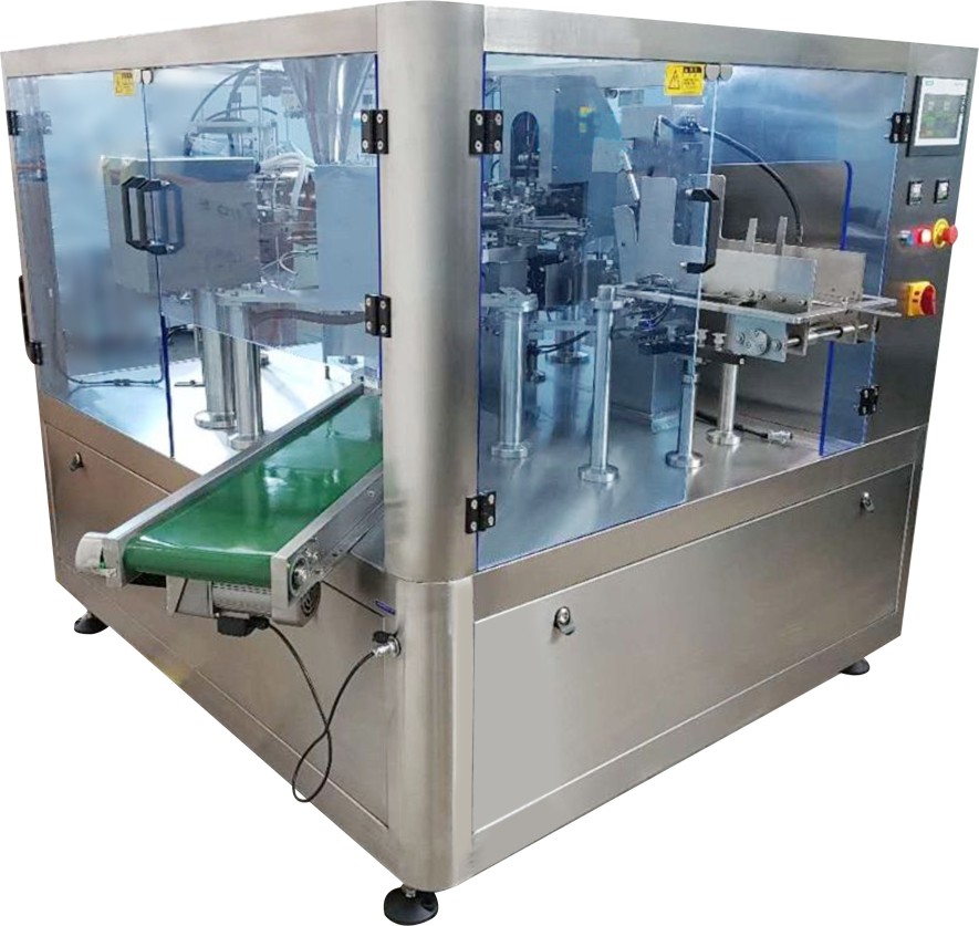 Máquina automática de envasado de alimentos para bocadillos en polvo para llenado de bolsas prefabricadas rotativas multifunción